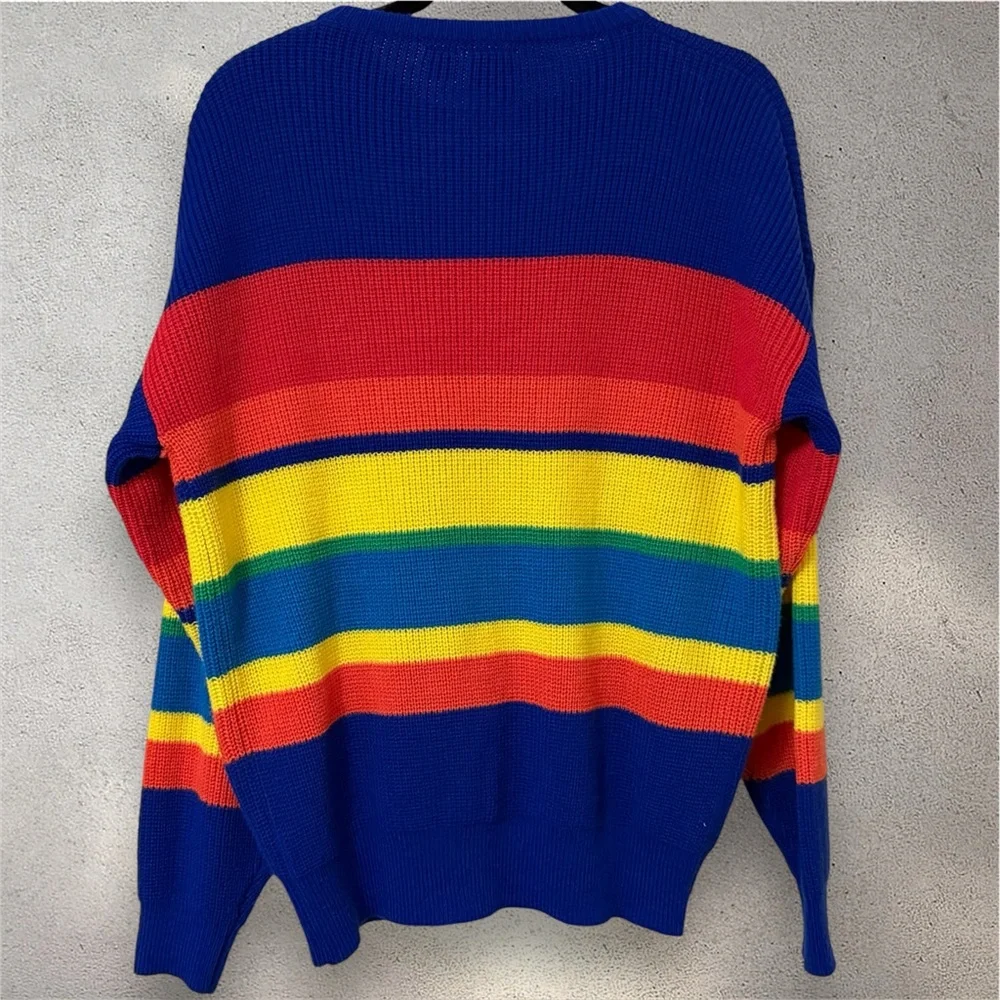 Vintage OP Ocean Pacific 70s 80s Rainbow Striped Crewneck Knitted Sweater Surf M